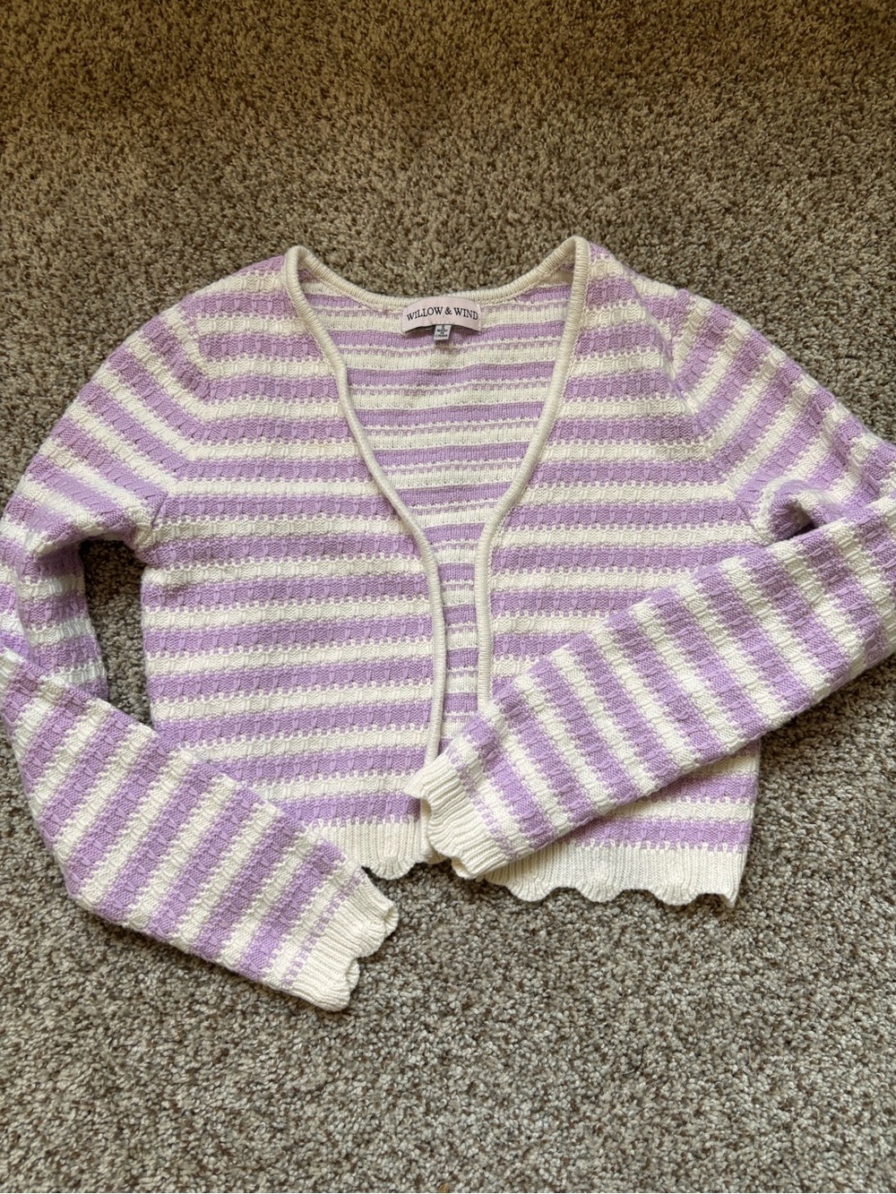 Striped Lavender and Cream Cardigan Sweater -